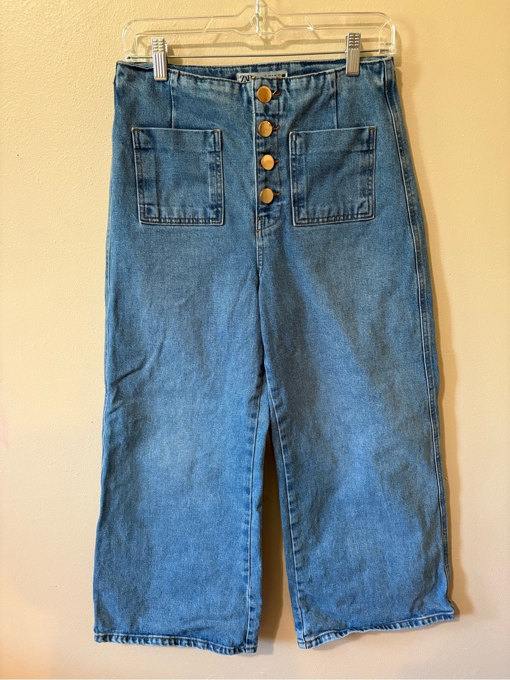 Zara High Waist Wide Leg Button Fly Crop Jeans Womens size 4 - Picture 1 of 6